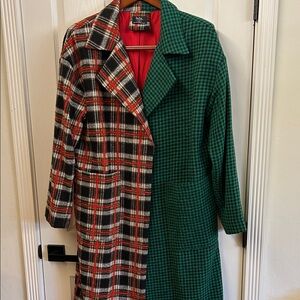 Dressed in LALA Plaid and Houndstooth Trench Coat - Red, Green, Black